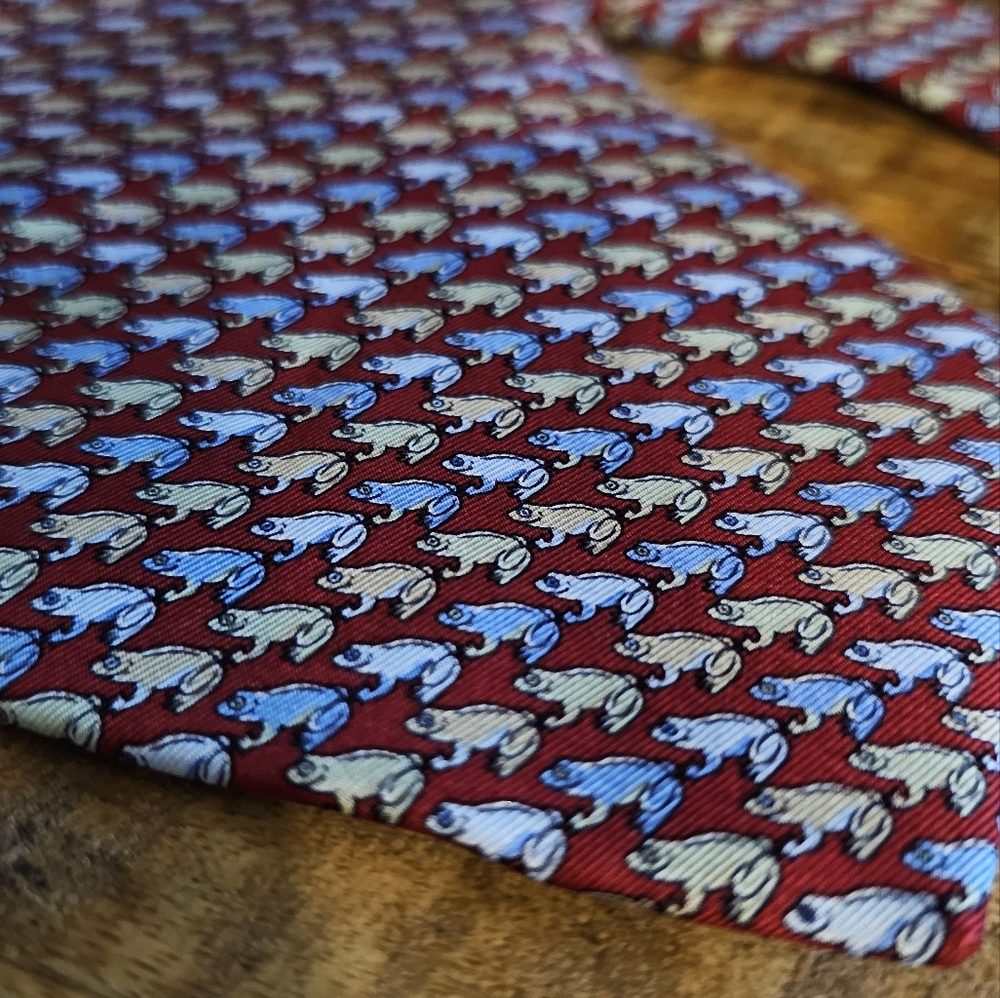 Vintage Frog Print Burgundy Blue Green Tango Silk Tie - Picture 2 of 4